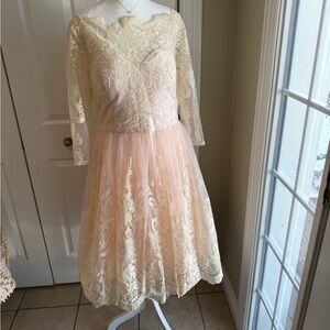 Chi Chi London Lace Dress in Cream and Pink